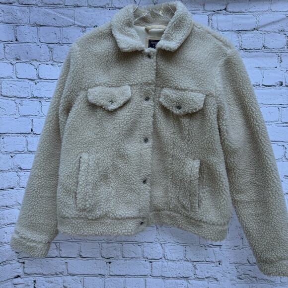 Abercrombie & Fitch Jacket Shacket Sherpa Size XL Cream Beige Fall Classic - Picture 1 of 10
